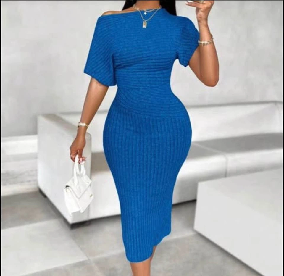 Blue xs ribbed knit dress - photo 2