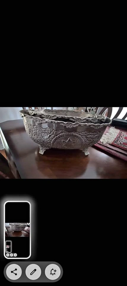 Set of 3 Ornate Silver-Toned Footed Bowls