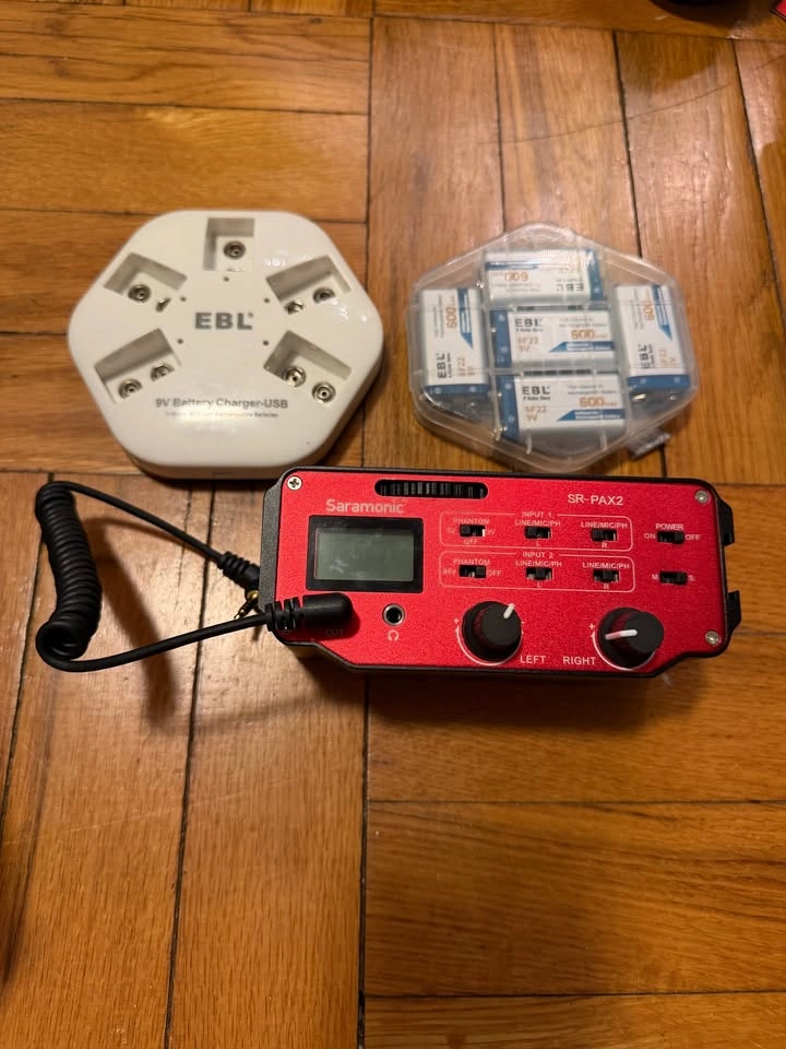 Saramonic SR-PAX2 Audio Adapter + EBL 9V Charger & 5 Batteries