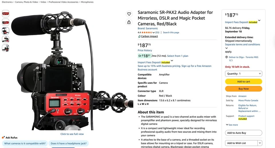 Saramonic SR-PAX2 Audio Adapter + EBL 9V Charger & 5 Batteries - photo 2
