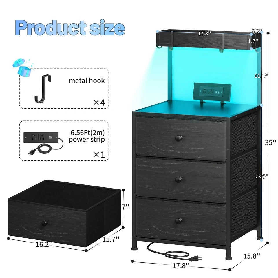 Brand new in box- Tall LED Nightstand With Charging Station - photo 2