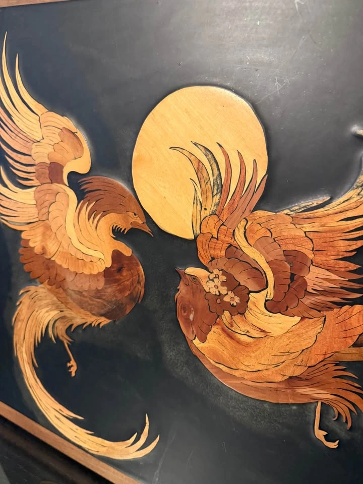 Vintage Marquetry Wood Inlay Phoenix Persian Wall Art - photo 2