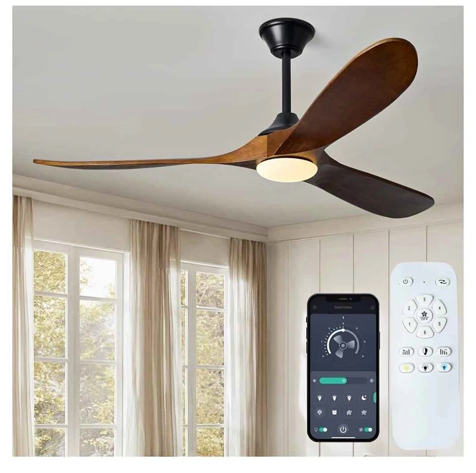 60 Inch Solid Wood Ceiling Fan with Light and Remote