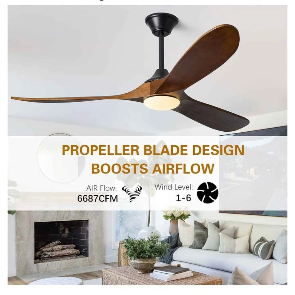 60 Inch Solid Wood Ceiling Fan with Light and Remote - photo 2
