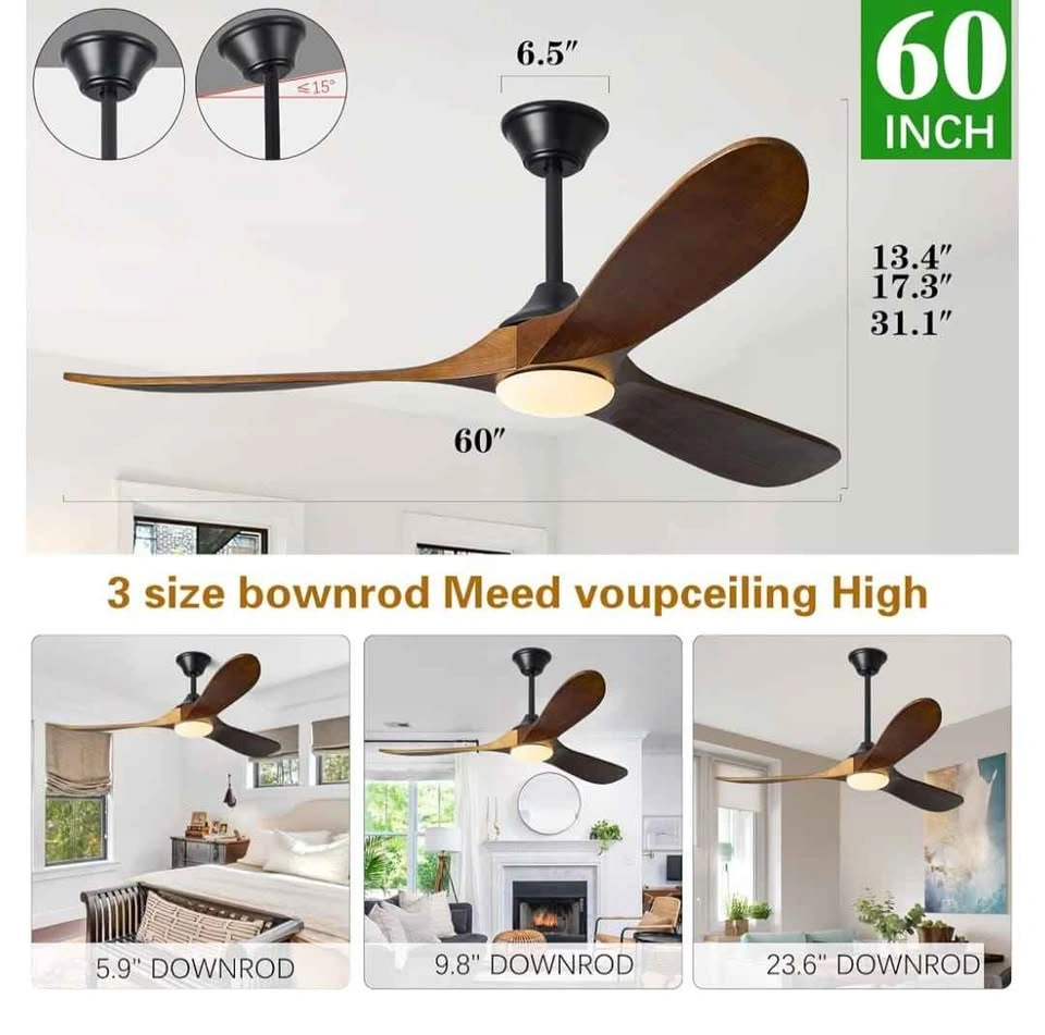 60 Inch Solid Wood Ceiling Fan with Light and Remote - photo 3
