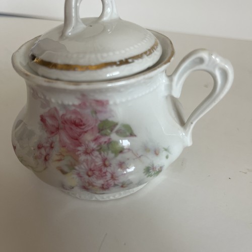 Vintage Porcelain China Pink Roses Sugar Bowl with Lid, Germany - photo 3