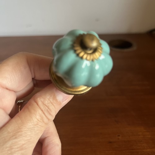 2pcs Turquoise Flower Porcelain Knobs Cabinet Drawer Pulls - photo 2