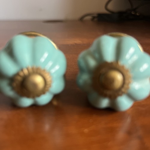 2pcs Turquoise Flower Porcelain Knobs Cabinet Drawer Pulls - photo 4