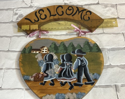 Vtg 1980s Hand Painted Wood Heart Grannycore Folk Art