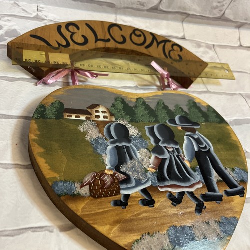 Vtg 1980s Hand Painted Wood Heart Grannycore Folk Art - photo 3