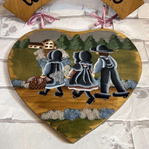 Vtg 1980s Hand Painted Wood Heart Grannycore Folk Art - photo 5