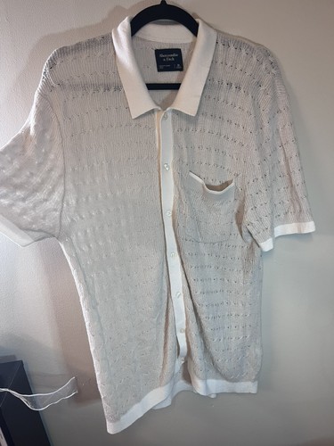 Men's Abercrombie & Fitch Open Weave Crochet Polo Shirt Med