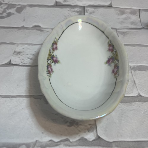 Antique German Porcelain Oval Relish Dish with Pink Rosettes - photo 2