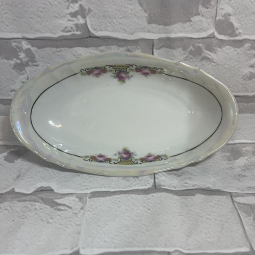 Antique German Porcelain Oval Relish Dish with Pink Rosettes - photo 3