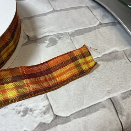 Fall Plaid 1.5" by 40 yards Orange, Brown and Yellow Wired Ribbo - photo 2