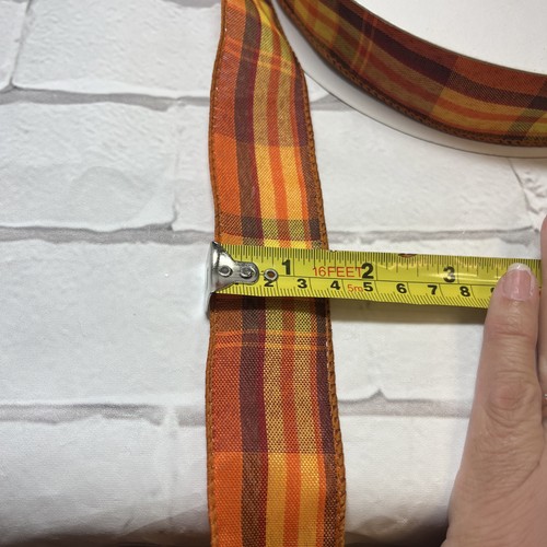 Fall Plaid 1.5" by 40 yards Orange, Brown and Yellow Wired Ribbo - photo 5