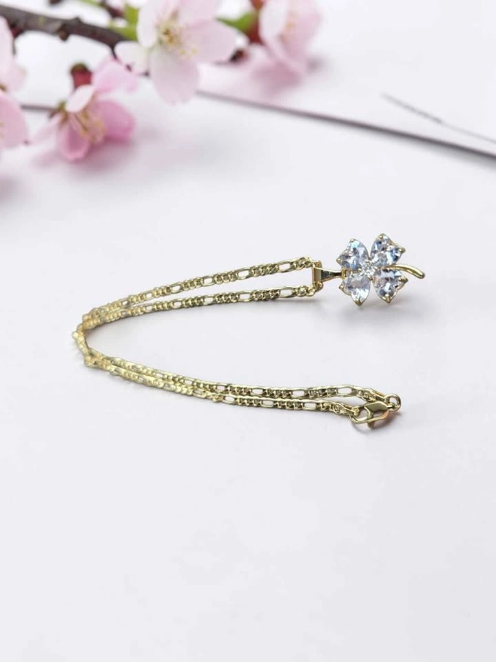 Gold Four-Leaf Clover Pendant Necklace CZ Sparkle - photo 4