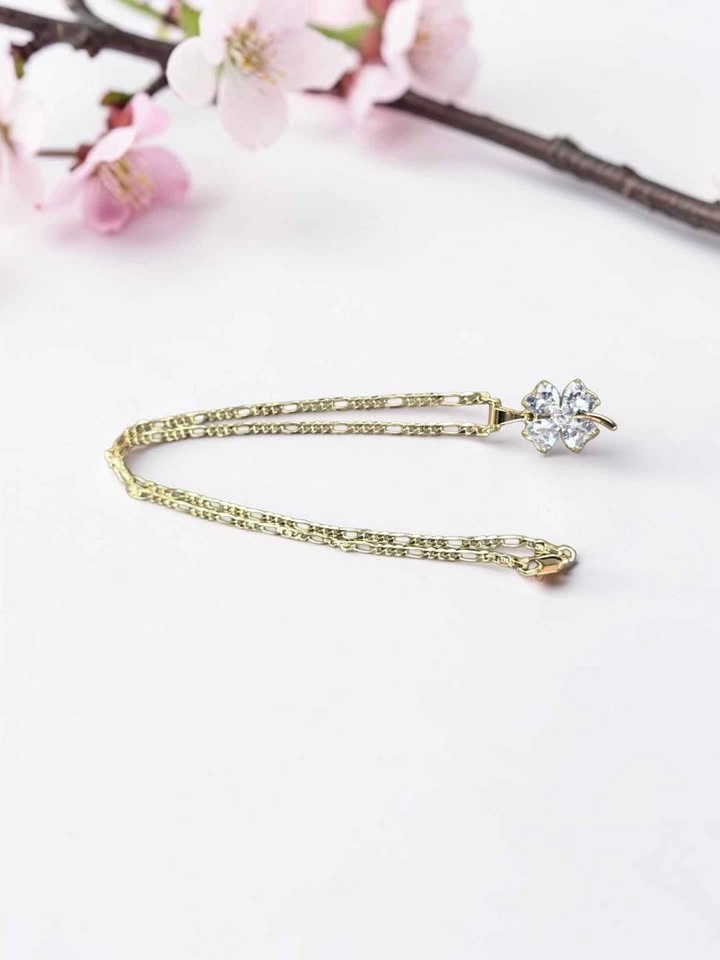 Gold Four-Leaf Clover Pendant Necklace CZ Sparkle - photo 5