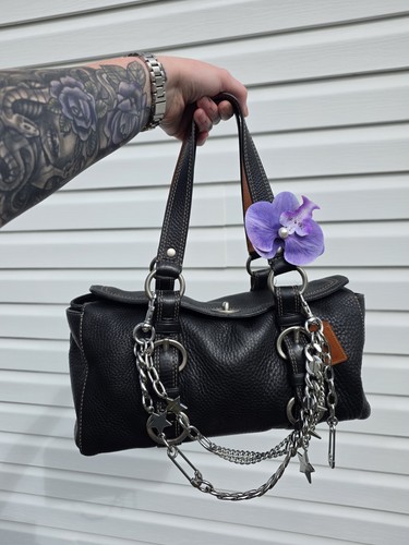 Vintage Coach Black Pebbled Leather Chelsea Turnlock Satchel