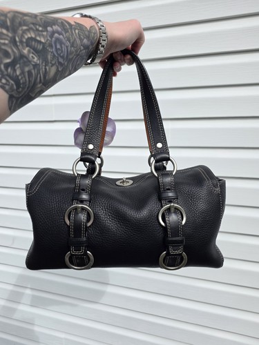 Vintage Coach Black Pebbled Leather Chelsea Turnlock Satchel - photo 2