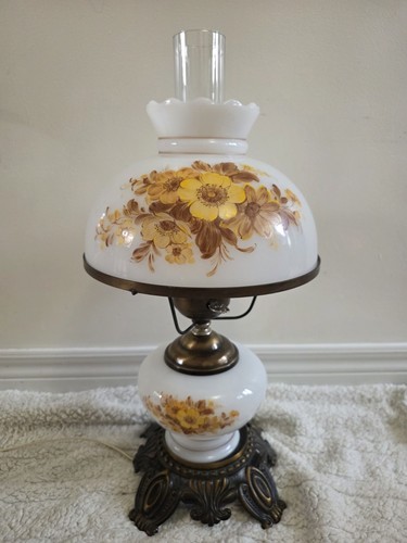 Vintage 1970s R.D. Dero Milk Glass 3-Way Hurricane Lamp