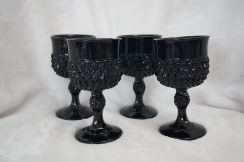 Set of 4 Indiana Glass "Diamond Point" Black Amethyst Goblets - photo 2