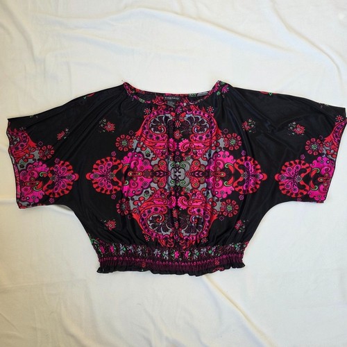 Rampage Y2K Medallion Print Dolman Sleeve Top Smocked Waist Medi - photo 2