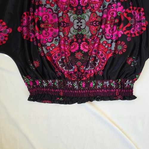 Rampage Y2K Medallion Print Dolman Sleeve Top Smocked Waist Medi - photo 5