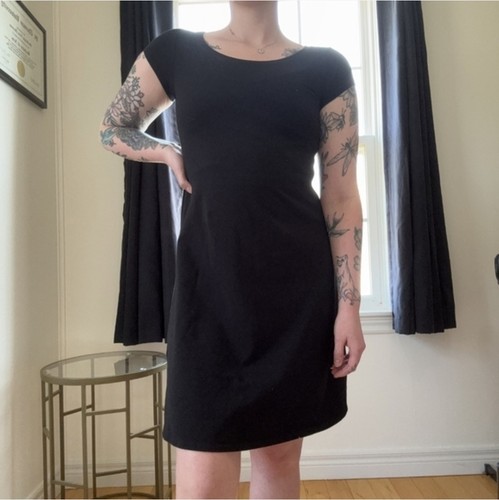 NWOT Eileen Fisher XXS Black Organic Cotton Jersey Dress