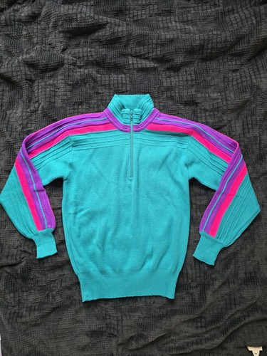 Vintage Meister 1/4 Zip Ski Sweater | 90s Neon Teal/Purple