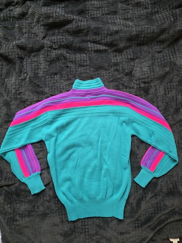 Vintage Meister 1/4 Zip Ski Sweater | 90s Neon Teal/Purple - photo 2