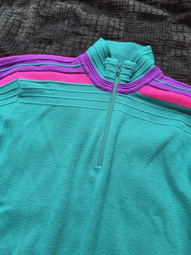 Vintage Meister 1/4 Zip Ski Sweater | 90s Neon Teal/Purple - photo 3