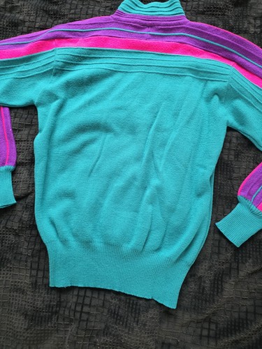 Vintage Meister 1/4 Zip Ski Sweater | 90s Neon Teal/Purple - photo 4