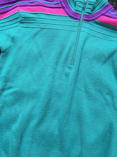 Vintage Meister 1/4 Zip Ski Sweater | 90s Neon Teal/Purple - photo 5