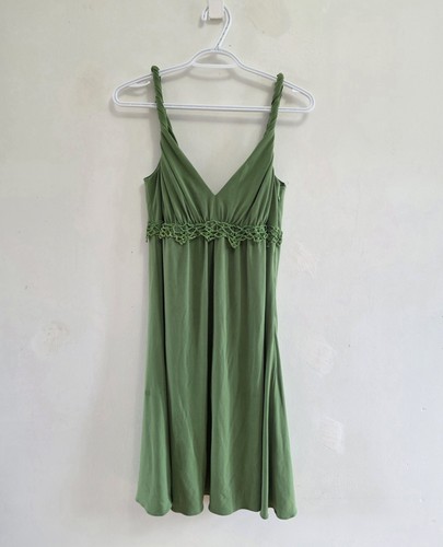 Vintage Y2K Laundry Shelli Segal Green Crochet Mini Dress