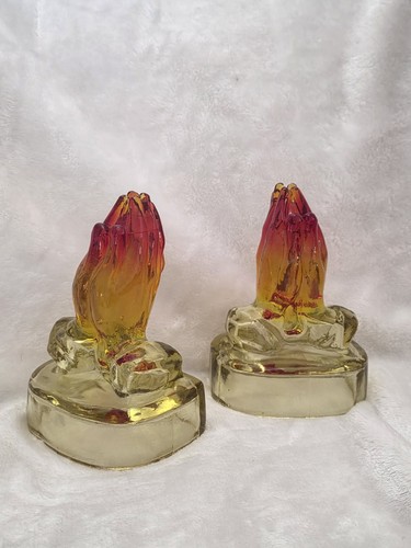 Vintage Amberina Kanawha Glass Praying Hands Bookends - Set of 2 - photo 2