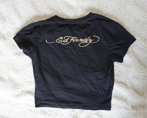 Y2K Ed Hardy Women's Black Graphic Crop Top Baby Tee - photo 2
