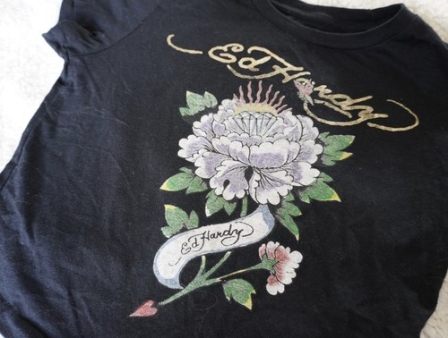 Y2K Ed Hardy Women's Black Graphic Crop Top Baby Tee - photo 3