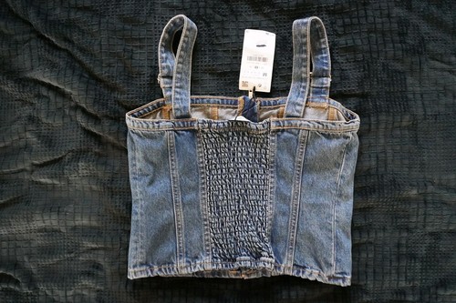 ZARA Denim Corset Crop Top Zip-Front Cargo Bustier Size M NWT - photo 2