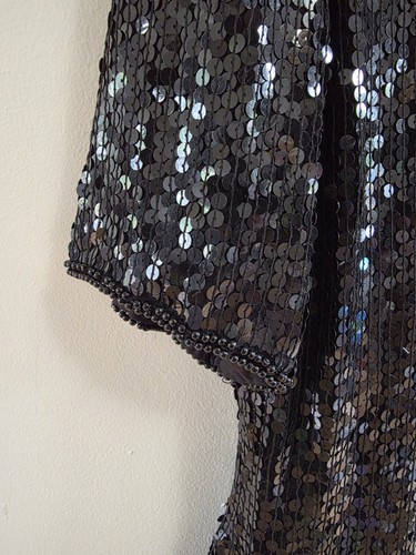 Vintage Sténay Silk Sequin Beaded Top Size L Black Floral - photo 2