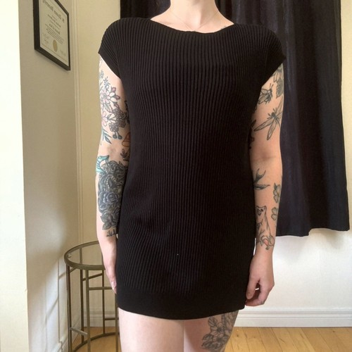 Eileen Fisher Medium Black Textured Stretch Rib Knit Dress