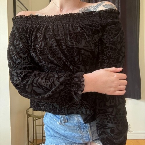 Free People A Little Twist Floral Off Shoulder Velvet Top