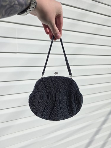 Vintage Artel Montreal Beaded Evening Bag Dark Metallic Grey