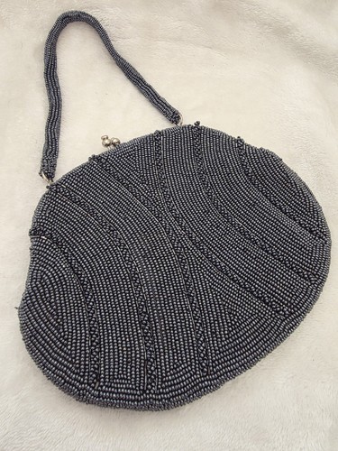 Vintage Artel Montreal Beaded Evening Bag Dark Metallic Grey - photo 4