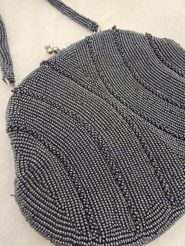 Vintage Artel Montreal Beaded Evening Bag Dark Metallic Grey - photo 5