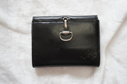 Patricia Nash Black Leather Trifold Wallet with Horsebit Hardwar