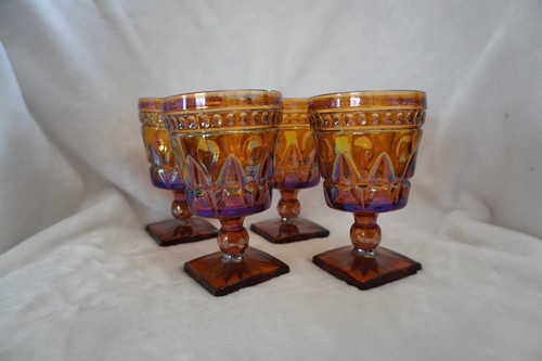 Vintage Indiana Glass Kings Crown Marigold Goblets - Set of 4
