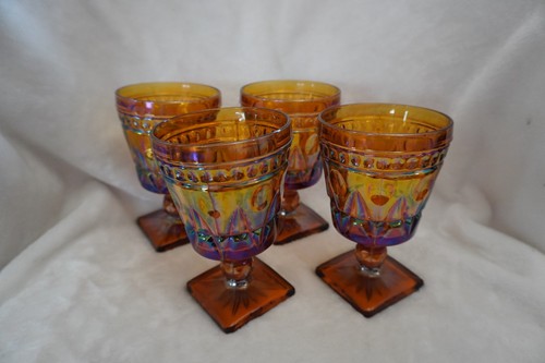 Vintage Indiana Glass Kings Crown Marigold Goblets - Set of 4 - photo 2
