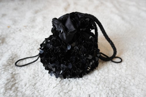 Vintage Chateau Beaded & Sequin Drawstring Evening Pouch Bag