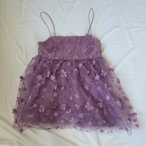 Trixxi Lavender 3D Floral Appliqué Tulle Babydoll Top - photo 3